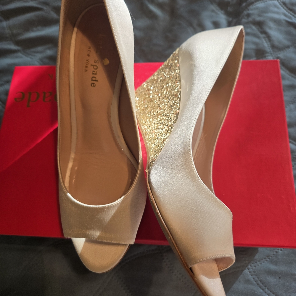 Kate Spade Satin Silver Glitter Heels - Wedding Dreams